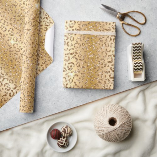 Glam Yellow Gold Glitter Leopard Wrapping Paper