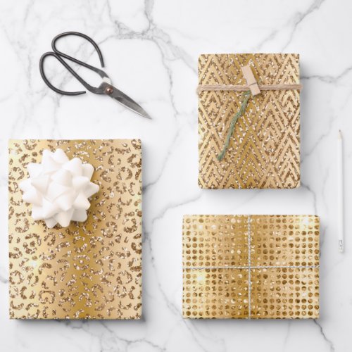 Glam Yellow Gold Glitter Leopard Wrapping Paper Sheets