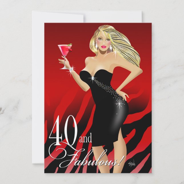 Glam Zebra Bombshell 40th Birthday | red Invitation (Front)