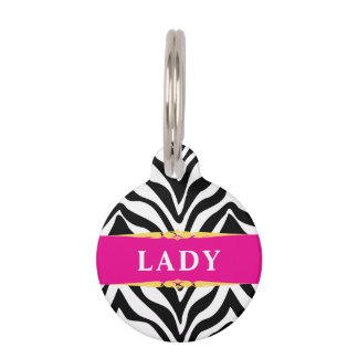 Glam Zebra Print and Hot Pink Personalized Pet ID Tag