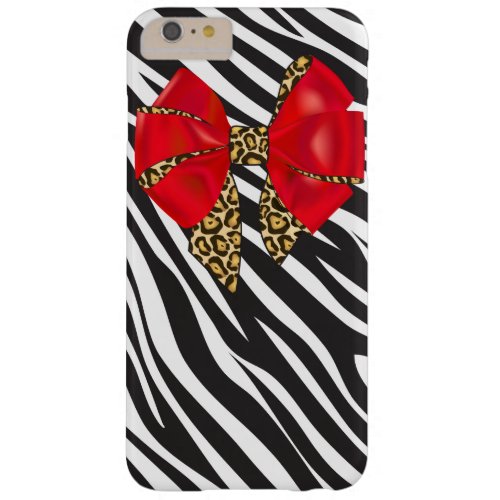 Glam Zebra Print and Red Leopard Bow Barely There iPhone 6 Plus Case