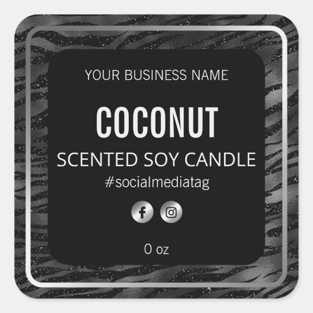 Glam Zebra Print Black And Silver Product Labels (Front)