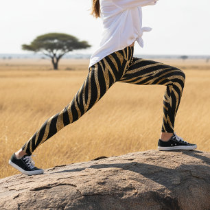 Glam Zebra Stripes Pattern Black Gold ID1151 Leggings