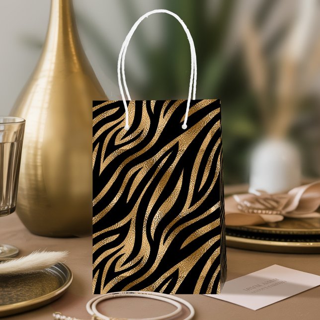 Glam Zebra Stripes Pattern Black Gold ID1151 Medium Gift Bag (Creator Uploaded)
