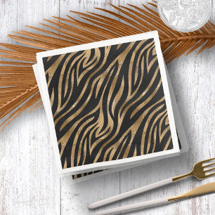 Glam Zebra Stripes Pattern Black Gold ID1151 Paper Dinner Napkins
