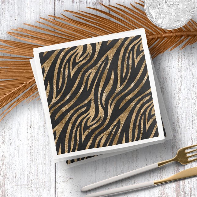 Glam Zebra Stripes Pattern Black Gold ID1151 Paper Dinner Napkins (Creator Uploaded)