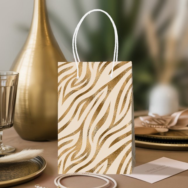 Glam Zebra Stripes Pattern Safari Gold ID1151 Medium Gift Bag (Creator Uploaded)