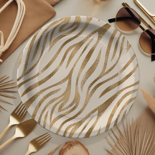Glam Zebra Stripes Pattern Safari Gold ID1151 Paper Plates