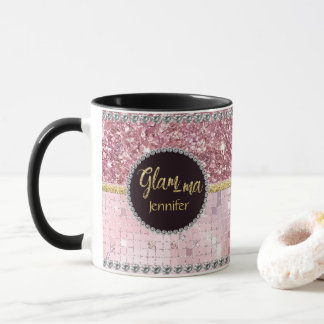 Glamma Glamorous Grandma Pink Glitter Gold Name Mug