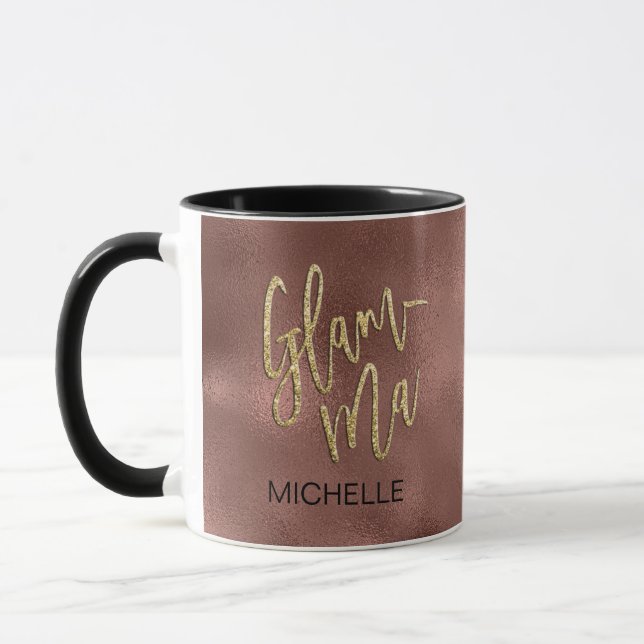 Glamma Glamorous Grandma Rose Gold Foil Gold Name Mug (Left)
