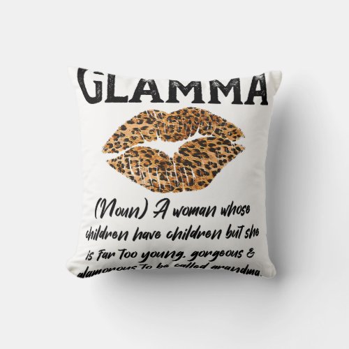 Glamma Leopard Lips Kiss_ Glam_Ma Description_ Mot Throw Pillow