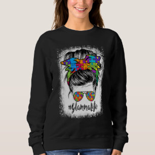 Glamma Life Messy Bun Hair Bandana Glasses Autism Sweatshirt