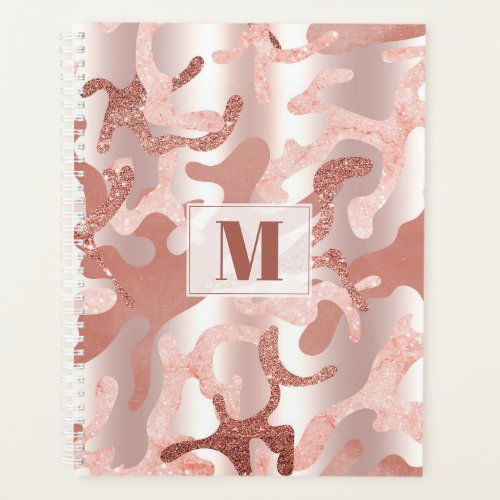 GLAMO Metallic Rose Gold Glitter Pink Marble Camo Planner