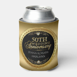 Glamor 50th Wedding Anniversary Black & Gold Can Cooler