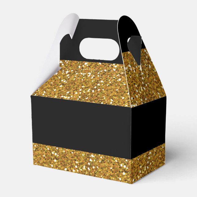 Glamor Black Stripes with Gold Glitter Printed Favor Boxes (Front Side)