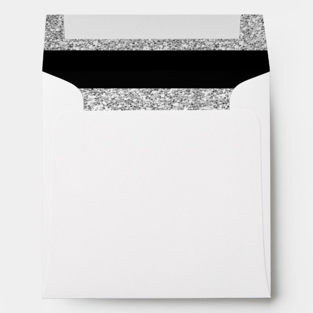 Glamor Black Stripes with Silver Glitter Printed Envelope (Back (Bottom))