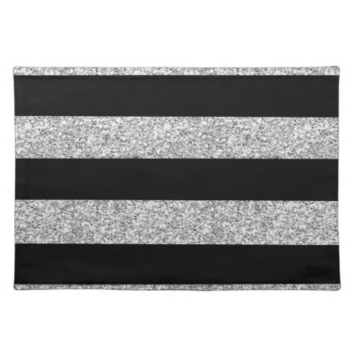 Glamor Black Stripes with Silver Glitter Printed Placemat