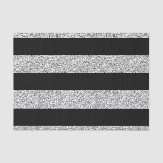 Glamor Black Stripes with Silver Glitter Printed Tissue Paper (Front)