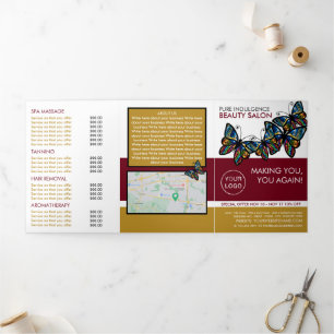 Glamor Butterflies, Beauty Salon Tri-Fold Flyer