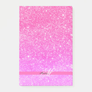 Glamor Girl Hot Pink Glitter Personalized Name Post-it Notes