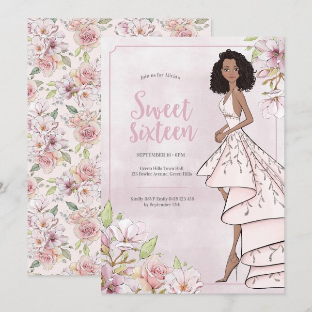 Glamor Girl Sweet Sixteen Birthday Invitation (Front/Back)