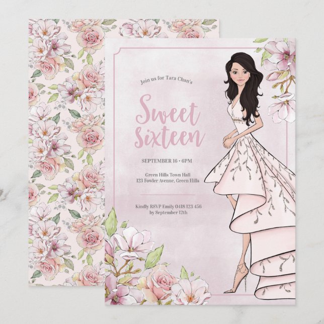 Glamor Girl Sweet Sixteen Birthday Invitation (Front/Back)