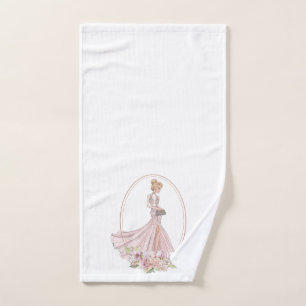 Glamor girl with floral frame bath towel set