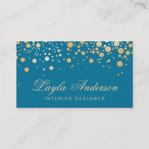 Customizable Glamor Gold Dots Decor - Classy Peacock Blue Color Double-Sided Standard Business Cards (Pack Of 100)
