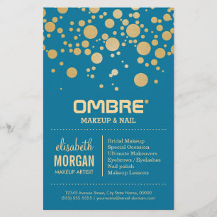 Glamor Gold Dots Decor - Retro Peacock Blue Color Flyer