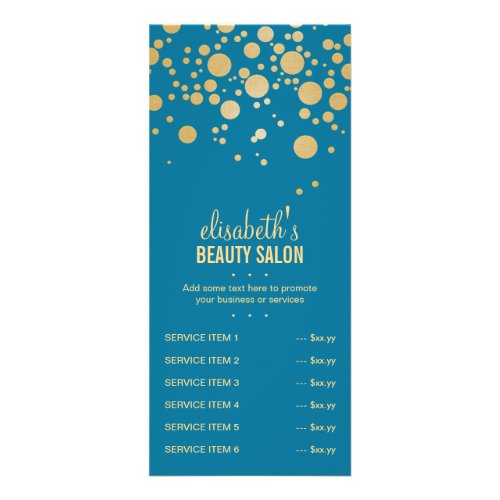 Glamor Gold Dots Decor _ Retro Peacock Blue Color Rack Card