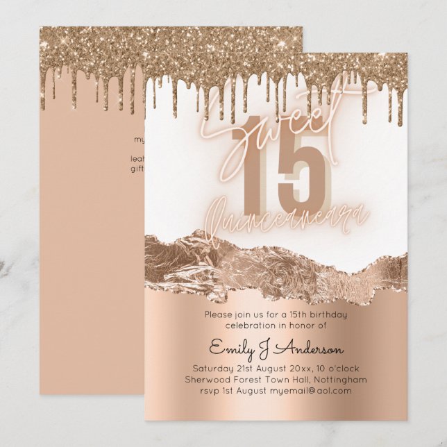 Glamor Gold  Foil Glitter Quinceanera 15th Invitation (Front/Back)