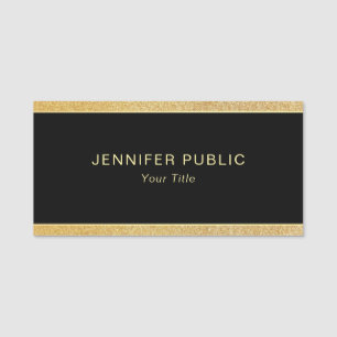 Glamor Gold Glitter Custom Rectangle Black Classic Name Tag