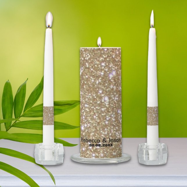 Glamor golden Glitz Bokeh lights gold glitter Unity Candle Set (Glamor golden Glitz Bokeh lights gold glitter Unity Candle Set)