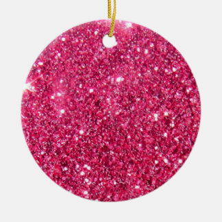 Glamor Hot Pink Glitter Print Ceramic Ornament