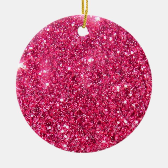 Glamor Hot Pink Glitter Print Ceramic Ornament (Front)