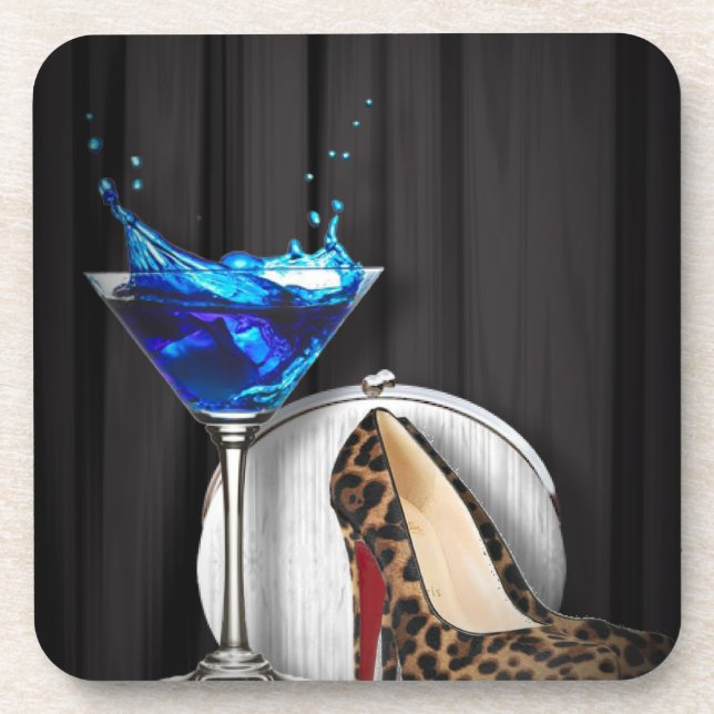 glamor martini cocktail party girl stilletos coaster (Front)