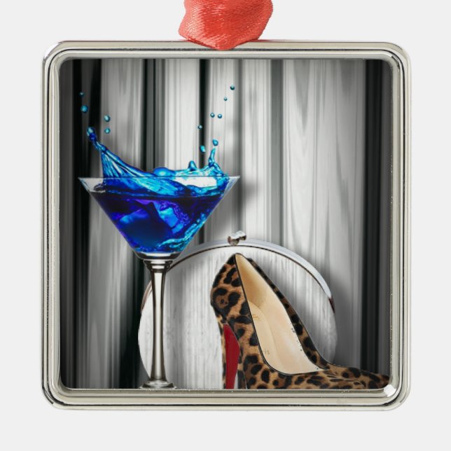glamor martini cocktail party girl stilletos metal ornament (Front)