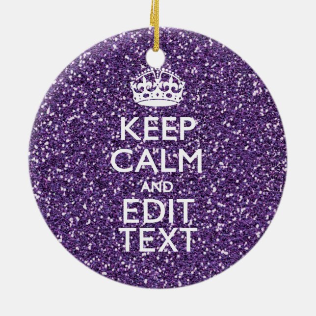 Glamor Purple Keep Calm Personalized Ceramic Ornament (Back)