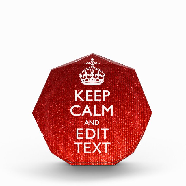 Glamor Red Festive Personalized Keep Calm Acrylic Award (Front)