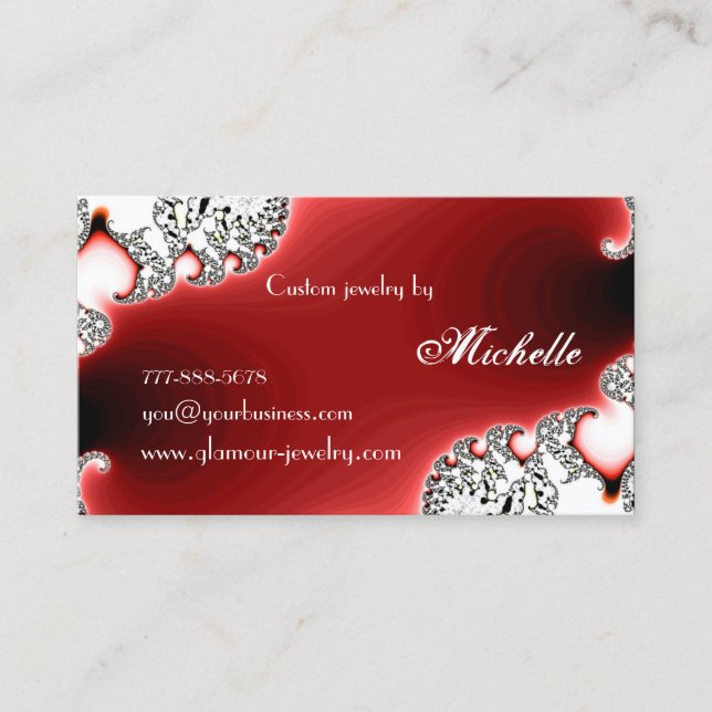 Glamor Sparkle Red Jewelry/Jewellery Designer Business Card (Front)