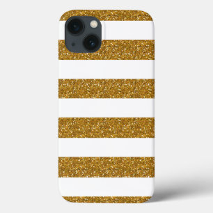 Glamor White Stripes with Gold Glitter Printed iPhone 13 Case