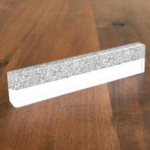 Glamor White Stripes with Silver Glitter Printed Nameplate