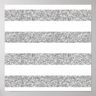 Glamor White Stripes with Silver Glitter Printed Poster