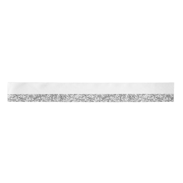 Glamor White Stripes with Silver Glitter Printed Satin Ribbon (Front)