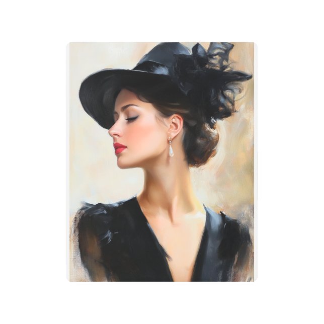 Glamor Woman In Black Metal Print (Front)