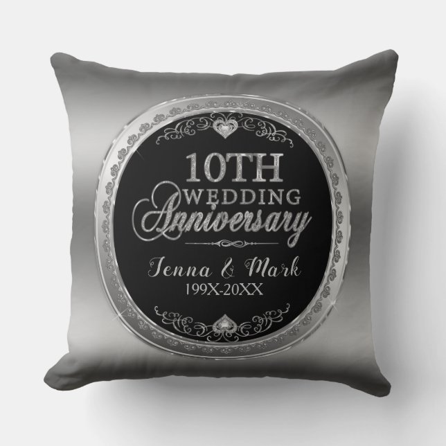 Glamorous 10th Silver Wedding Template Throw Pillow (Front)