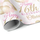 Glamorous 16th Birthday Balloon Wrapping Paper<br><div class="desc">A gorgeous blush pink and glitter balloon happy 16th birthday gift wrap This feminine design is the perfect wrapping paper to wish someone a happy 16th birthday (or any age!) Personalize with our own custom name. Pink and gold colored typography on a bubble effect girly background.</div>