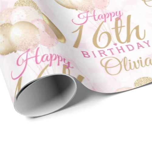 Glamorous 16th Birthday Balloon Wrapping Paper