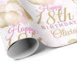 Glamorous 18th Birthday Balloon Wrapping Paper<br><div class="desc">A gorgeous blush pink and glitter balloon happy 18th birthday gift wrap This feminine design is the perfect wrapping paper to wish someone a happy 18th birthday (or any age!) Personalize with our own custom name. Pink and gold colored typography on a bubble effect girly background.</div>