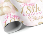 Glamorous 18th Birthday Balloon Wrapping Paper<br><div class="desc">A gorgeous blush pink and glitter balloon happy 18th birthday gift wrap This feminine design is the perfect wrapping paper to wish someone a happy 18th birthday (or any age!) Personalize with our own custom name. Pink and gold colored typography on a bubble effect girly background.</div>